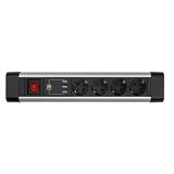 Draaibaar SIMON Draaibaar meervoudig stopcontact met tafelbevestiging, 4 stopcontacten 16 A 250 V + 3 USB-kabels met 1,5 m 3G1,5 in aluminium