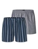 Schiesser Boxershorts 2-pack geweven stof strepen meerkleurig - Boxershorts multipack Heren Onderbroek - grijs, blauw