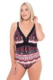Ulla Popken Jenny Badpak voor dames, grote maten, safari cat-patroon, marineblauw, 58, Navy Blauw