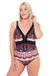 Ulla Popken Jenny Badpak voor dames, grote maten, safari cat-patroon, marineblauw, 58, Navy Blauw