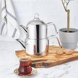 Karaca Manes Medium Thee Waterkoker Set Metalen Waterkoker, Inductie Geschikt, Turkse Thee, Turkse Theemaker, Caydanlık