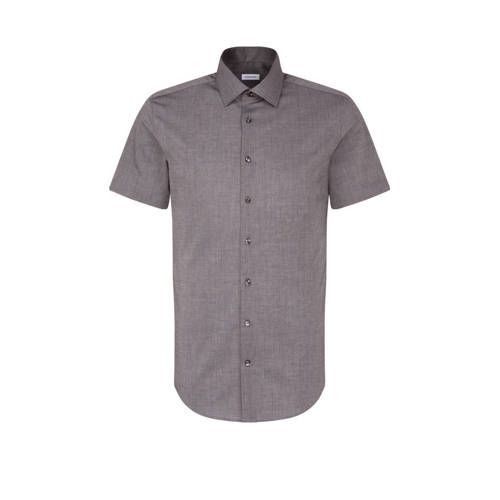 Seidensticker gemêleerd slim fit overhemd grijs