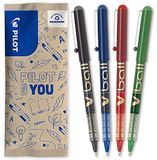 PILOT - Set van 4 V-Ball 07 - Rollerpen met vloeibare inkt - Medium conische punt voor soepel en nauwkeurig schrijven - Sneldrogend - Zwart, Blauw, Rood, Groen - Medium punt