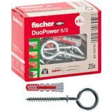 Fischer DuoPower pluggen met gesloten oog, 6 x 30 mm, universeel, voor muur, gatsteen, gipsplaat, 25 stuks, 541745