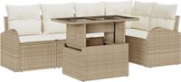vidaXL Tuinbank Set met Opslag 6 Stuks Bruin en Crème Polyrattan
