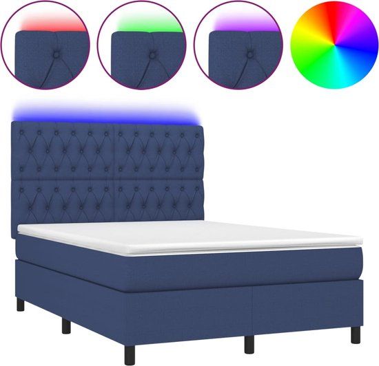 vidaXL Boxspring met matras en LED stof blauw 140x190 cm