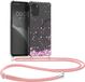 kwmobile hoesje geschikt voor Motorola Moto E32 / Moto E32s - Hoesje met telefoonkoord - Back cover voor smartphone - Case in poederroze / donkerbruin / transparant