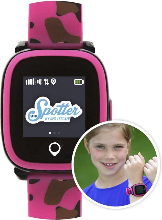 Spotter GPS-horloge voor meisjes (roze) met uniek design, oproepfunctie, SOS-alarm en meer, online en app, geen abonnementskosten