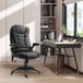 Fauteuil de bureau massant et chauffant, ergonomique, à hauteur réglable, dossier inclinable, télécommande filaire, pivotant à 360°, revêtement en polyester noir.