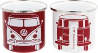 BRISA VW Collection Volkswagen T1 Bus Transporter Emaille Mok 2-pc Set 350ml - Rood/Wit