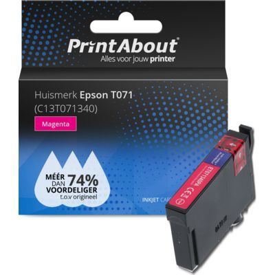 PrintAbout Huismerk T071 (C13T071340) Magenta Inktcartridge | Compatible with Epson