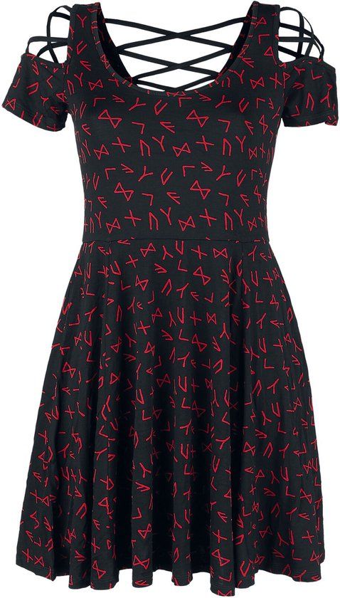 Black Premium by EMP Zwarte jurk met vetersluiting en runen - Dames - 5XL