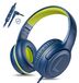 Merkloos Koptelefoon kinderen - Bedraad met microfoon - Blauw en groen - Kindveilig volume tot 85 dB