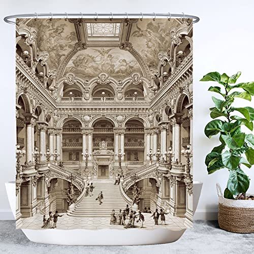 Ulticool Douchegordijn, architectuur elite Romeinse bogen geschiedenis, 180 x 200 cm, wasbaar, schimmelwerend, met 12 ringen, sepia