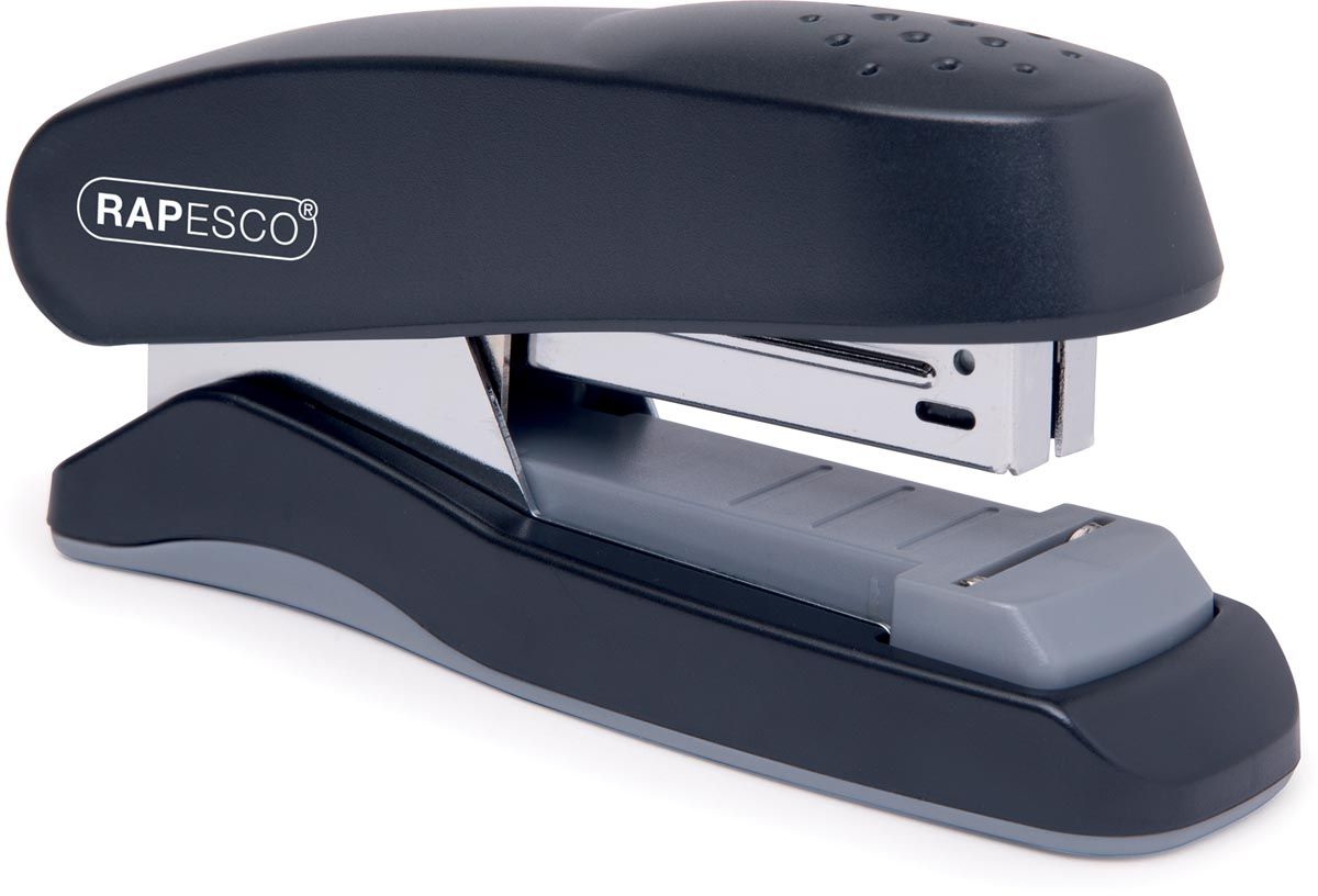 Rapesco flat clinch half strip nietmachine zwart op blister