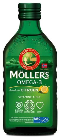 Möller's Omega-3 Citroen - 250 ml - Visolie - Levertraan - Voedingssupplement - Met vitamine D