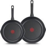Tefal Day by Day Set de poêles - 24/28cm - Non adapté à l'induction - Revêtement antiadhésif - Becs verseurs - Aluminium - Noir