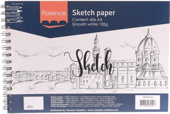 Florence Schetsboek - Tekenpapier - A4 - 60 vellen - Glad - 130g