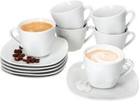 MamboCat Set van 6 LOTTA koffiekopjes 170ml schotels wit porselein