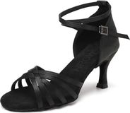 Merkloos Zwarte dansschoenen voor dames met gesp, geschikt voor latin, salsa en ballroom dansen