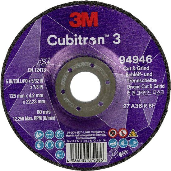 3M Cubitron Cubitron™ 3 Cut and Grind Afbraamschijf Diameter 125 mm Boordiameter 22.23 mm 10 stuk(s)