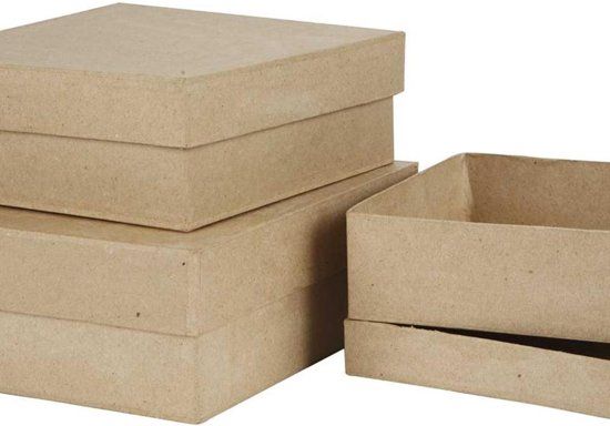 creotime Vierkante dozen, afm 16+18+20 cm, 3 assorti