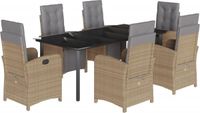vidaXL Ensemble de jardin 7 pièces avec coussins, beige, en polyrotin