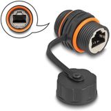 Delock Cable Connector RJ45 jack to RJ45 jack Cat.6A with M20 thread and protective cap IP68 dust and waterproof