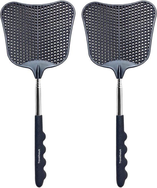 Travelhawk Vliegenmepper - Vliegenmeppers 2 Stuks - Uitschuifbaar - Ergonomische Handgreep - Zwart