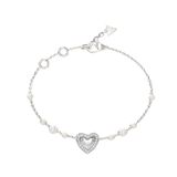 GUESS Beloved Heart & Pearls Chain Bracelet Rhodium zilverkleurig
