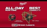 Milwaukee M12 3PL-401C Kruislijnlaser met 3 groene 360° laser cirkels 12V 4.0Ah Li-ion