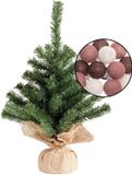 Jja Showroom And Head Office Mini kunstboompje groen - met lichtsnoer bollen mix rood - H45 cm