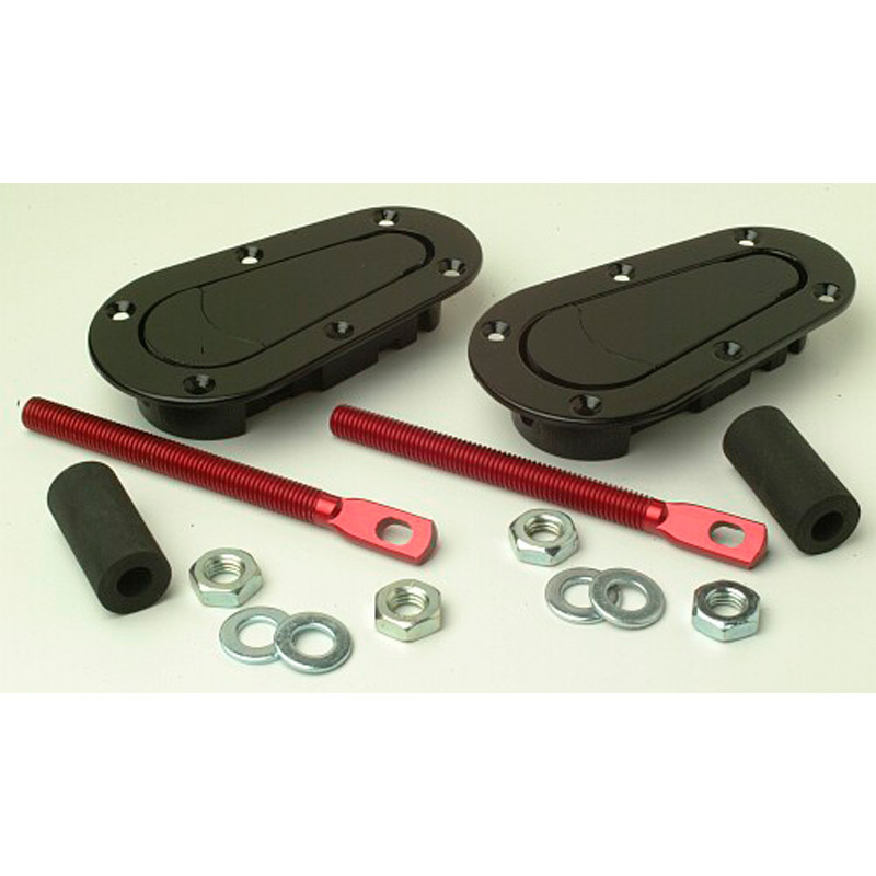 AutoStyle Set Universele Racing Plus Flush Motorkaphaken/-pins - Zwart + Rood Aluminium Pins