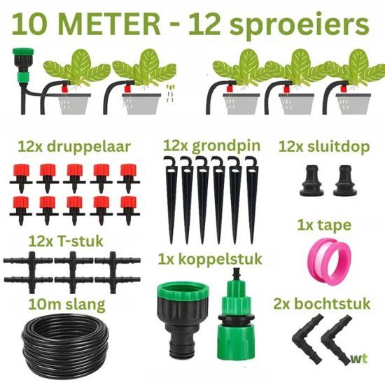 Warentuin over zee Warentuin Water Irrigatie set drip systeem 10 meter slang