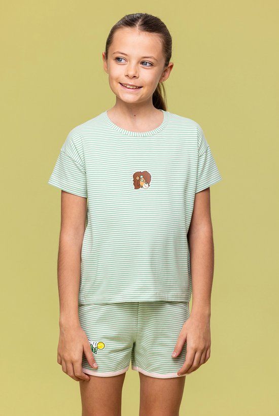 Woody Pyjama Meisjes Strepen - Groen - Maat 12A