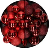Decoris Kaemingk B.V. Kerstballen 60x stuks - mix donkerrood/rood - 4-5-6 cm - kunststof - kerstversiering