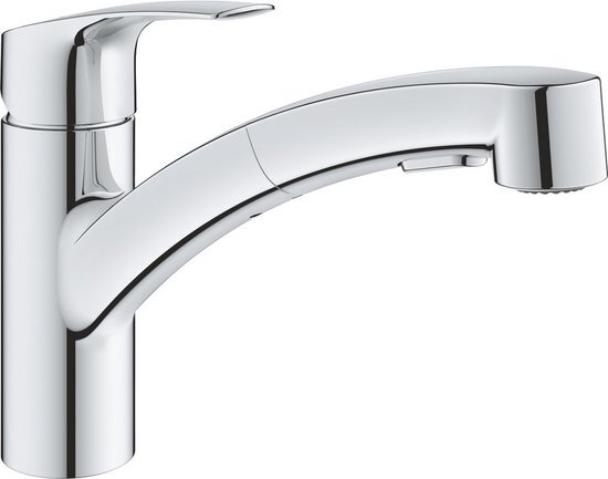 GROHE Eurosmart 1-gats keukenkraan met lage uitloop met uittrekbare handdouche chroom 30305001