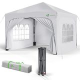 VOUNOT® Tuinpaviljoen 3x3m met 4 Zijwanden & 4 Zandzakken, Pop-Up Inklapbare Partytent, Waterdicht en UV-bestendig Paviljoen, Feesttent met Draagtas, Wit