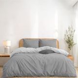 Twinzen Dekbedovertrek 220 x 240 cm, omkeerbaar, met 2 kussenslopen 50 x 70 cm, lichtgrijs/wit, beddengoed 220 x 240 cm, voor volwassenen, van microvezel, Oeko-Tex