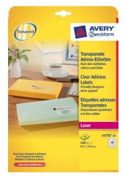 Avery L4770-25 - Printeretiketten - Transparant - Polyester - Laser-technologie