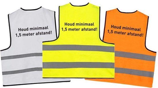 5-pack White Safety Vests - Keep Distance - L/XL - Polyester