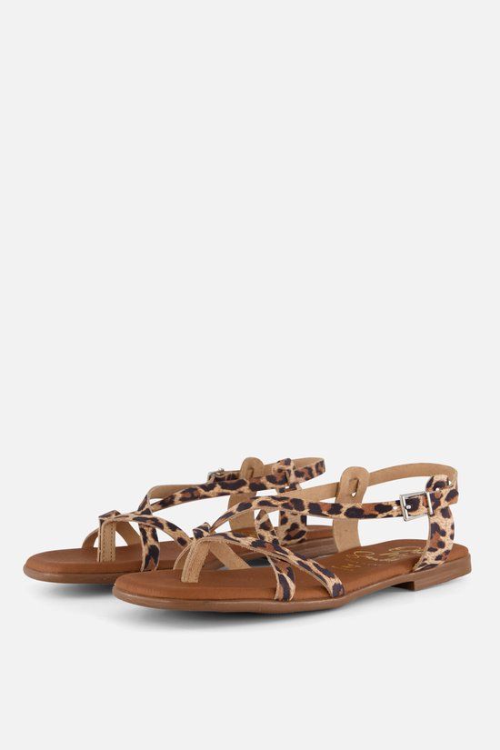 Oh My Sandals Leopard Sandalen beige Leer Dames Maat 40