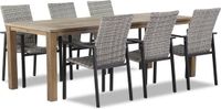 Lifestyle Garden Furniture Lifestyle Upton/Bristol 220 cm dining tuinset 7-delig stapelbaar, Grijs-antraciet, 6 zitplekken, Inclusief kussen, Wicker, Stoelen stapelbaar