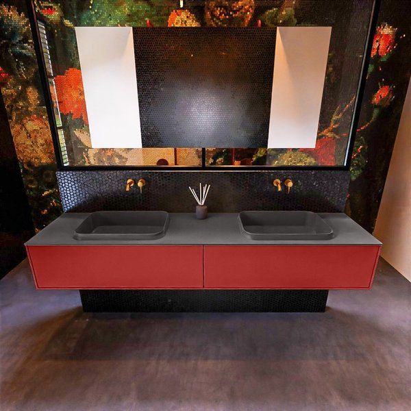 Mondiaz ERIN 200cm badmeubelset onderkast Fire met 2 lades Wastafel RIDGE dubbel Dark grey ERIN11867