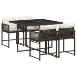 VidaXL 5-delige Tuinset met kussens, polyrattan, bruin