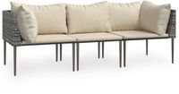 vidaXL 3-delige Loungeset met kussens, polyrattan, grijs