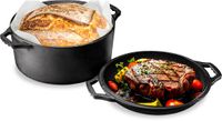 NutriChef Gietijzeren Braadpan met Deksel - 3.5L - Zwart
