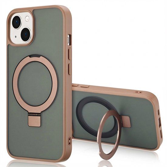 Accezz Hoesje - Geschikt voor Apple iPhone 13 - Ring Stand Backcover geschikt voor MagSafe - Bruin