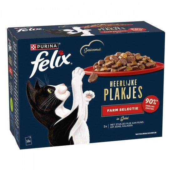 Felix Kattenvoer Nat Heerlijke Plakjes Gelei Farm selectie Multipack - 12x80 gr