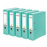FALKEN 15003100 5 stuks PP-Color Kunststof Ordners. Gemaakt in Duitsland. 8 cm breed DIN A4 pastelkleurig turkoois vegan ringband dossiermap briefmap kantoormap kunststof mapleufmappen